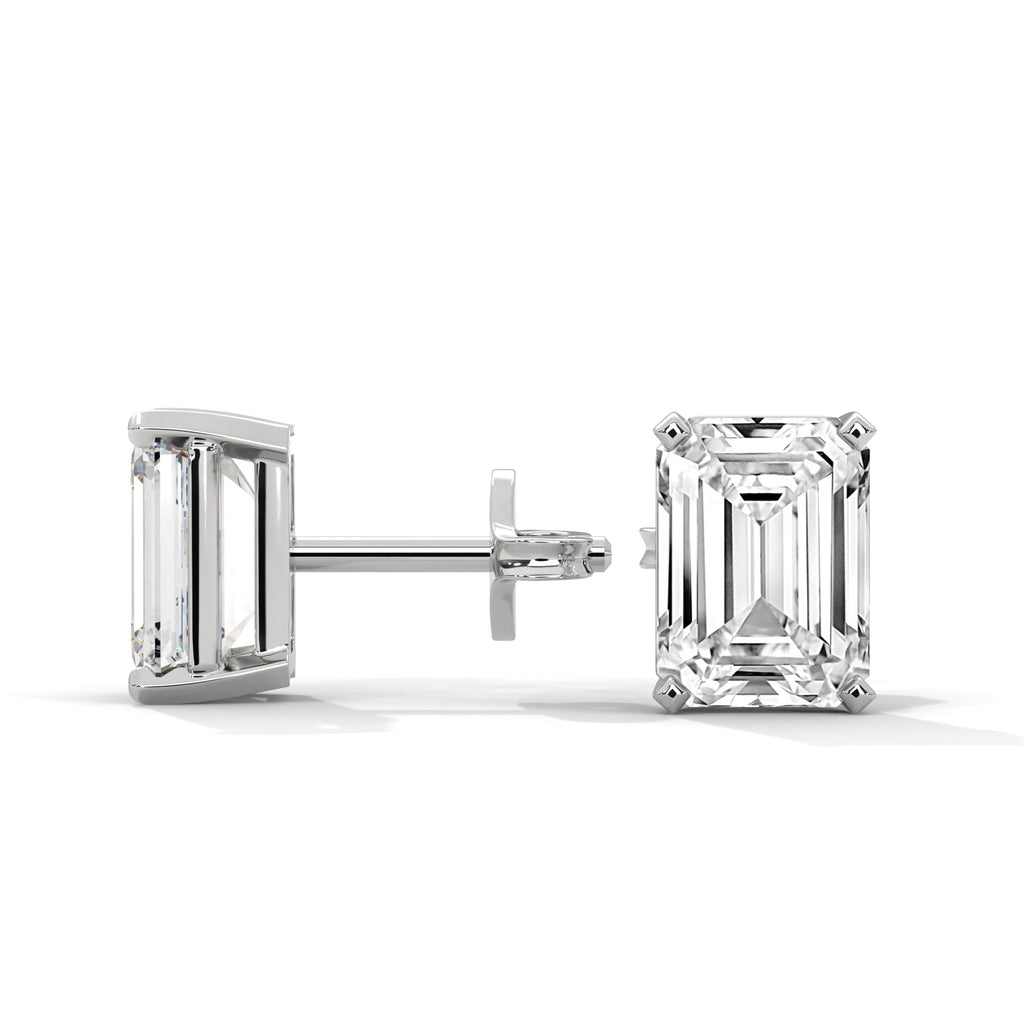 Emerald Cut Solitaire Diamond Stud Earrings