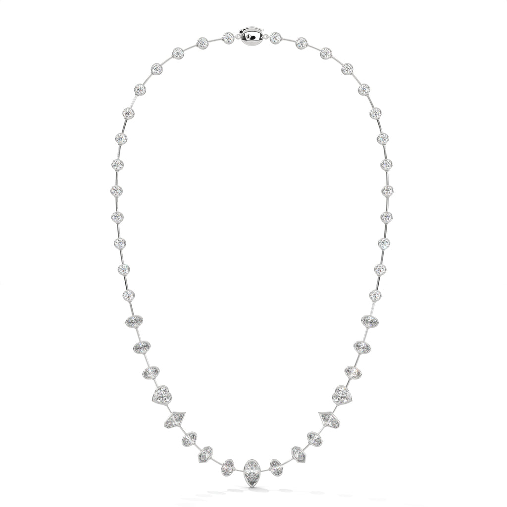 Multi Shape Diamond Station Necklace with Pear Center