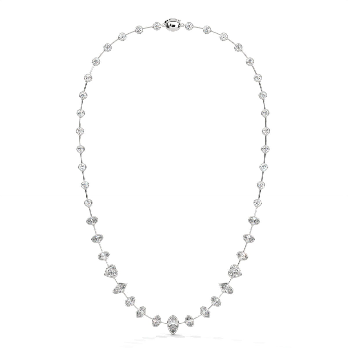 Multi Shape Diamond Station Necklace with Pear Center – view 1 of 9, lab grown diamond necklace | Jewelix Atelier