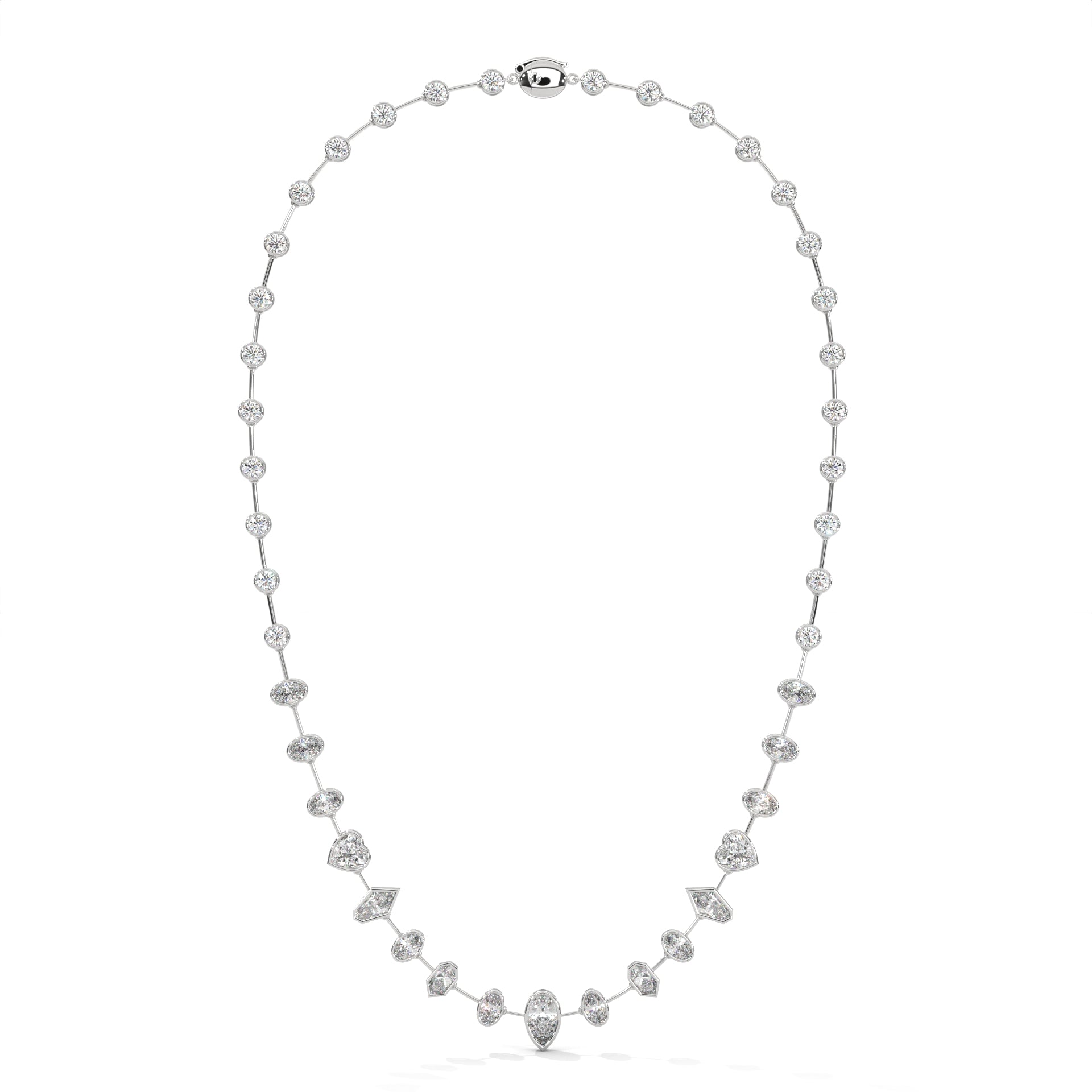 Multi Shape Diamond Station Necklace with Pear Center