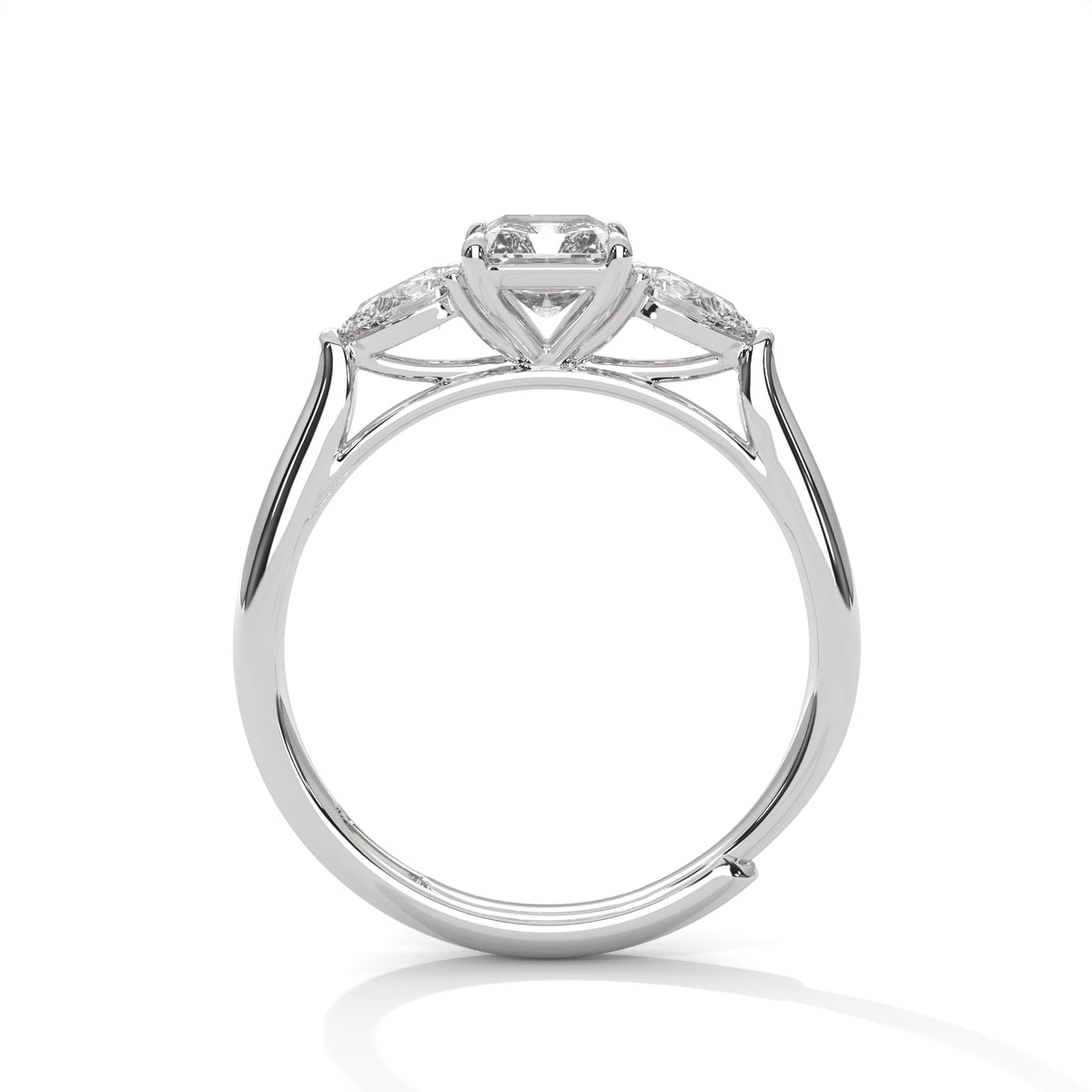 0.50 CTW Radiant Cut Three Stone Lab Grown Diamond with Pear Side Stones Engagement Ring – view 3 of 9 | Jewelix Atelier