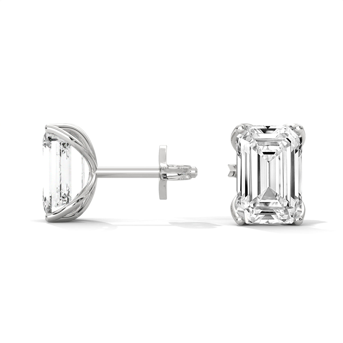 1.00 CTW Emerald Cut Solitaire Lab Grown Diamond Stud Earrings, detail view — Jewelix Atelier
