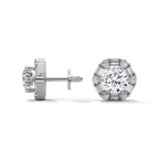 Round & Baguette Diamond Halo Stud Earrings