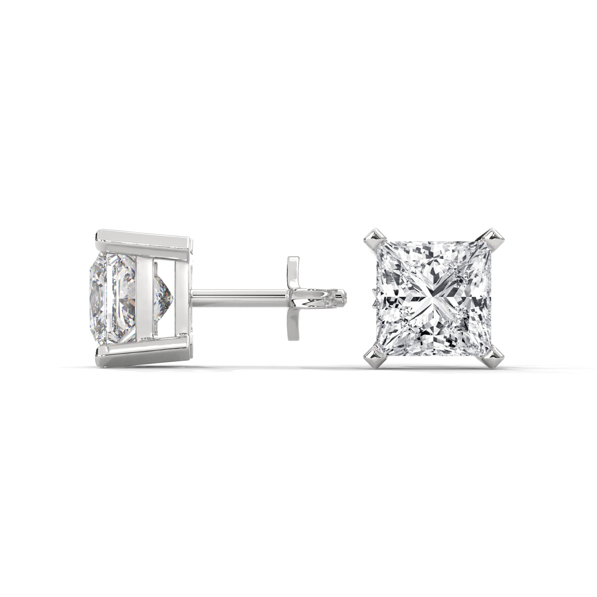 Princess Cut Solitaire Diamond Stud Earrings