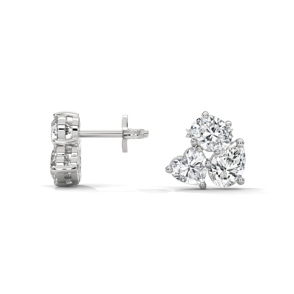 Mixed Shape Diamond Cluster Stud Earrings