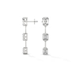 Emerald Cut Three Station Drop Diamond Earrings