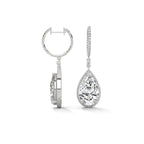 Pear Halo Diamond Drop Hoop Earrings