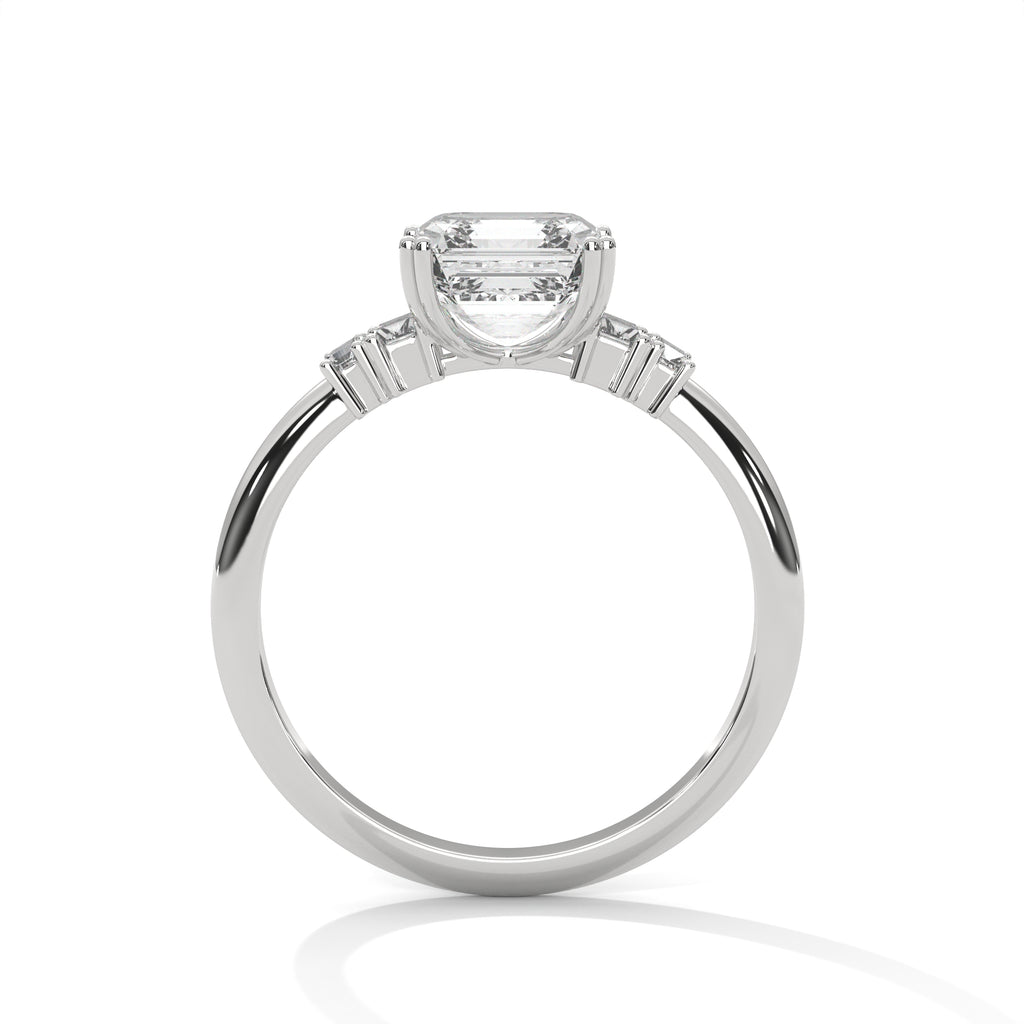 Asscher Cut Three Stone Diamond Engagement Ring