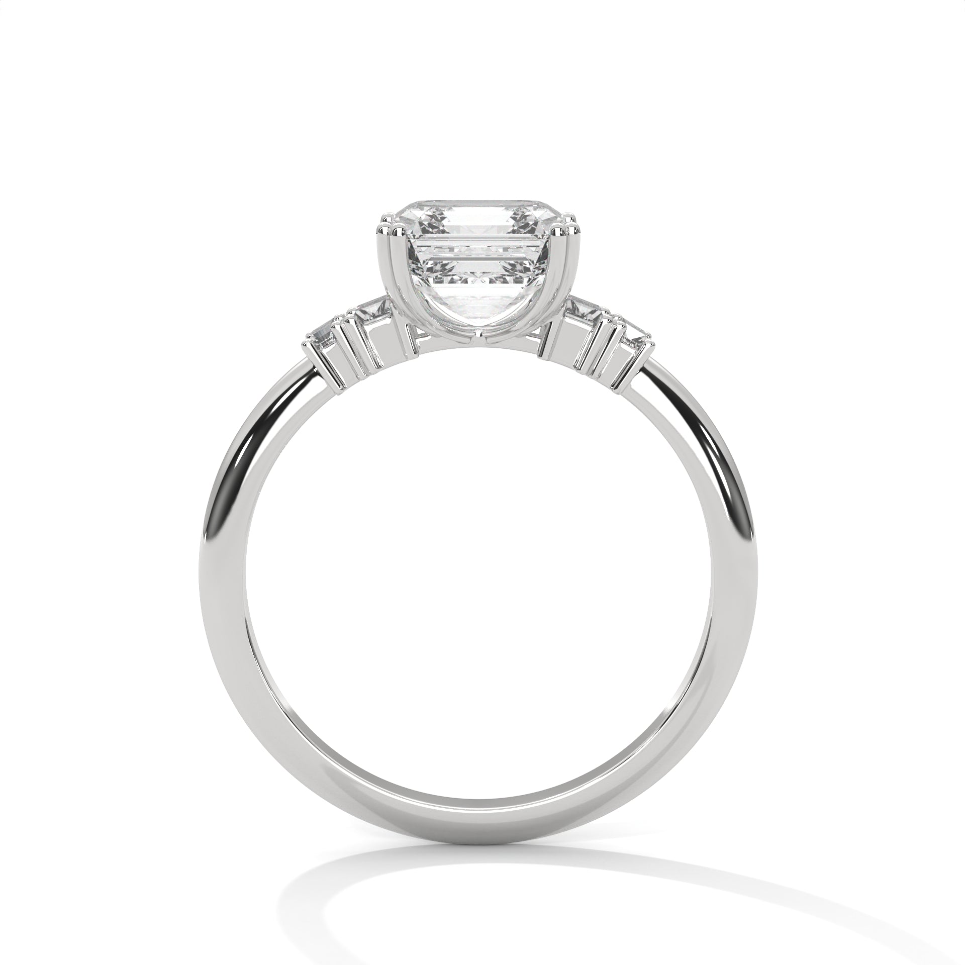 Asscher Cut Three Stone Diamond Engagement Ring