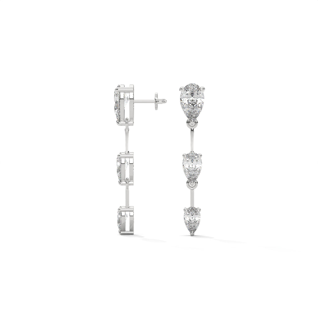 Pear Cut Three Station Drop Diamond Earrings