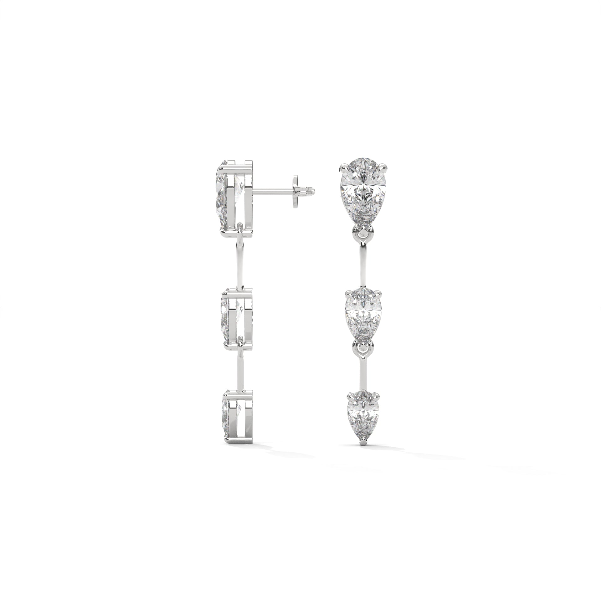 Pear Cut Three Station Drop Diamond Earrings