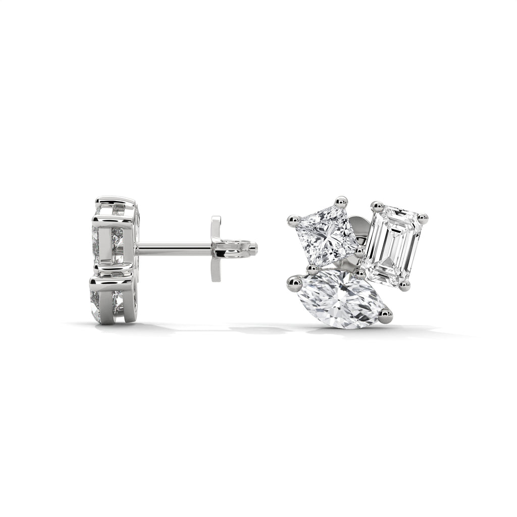 Mixed Shape Diamond Cluster Stud Earrings