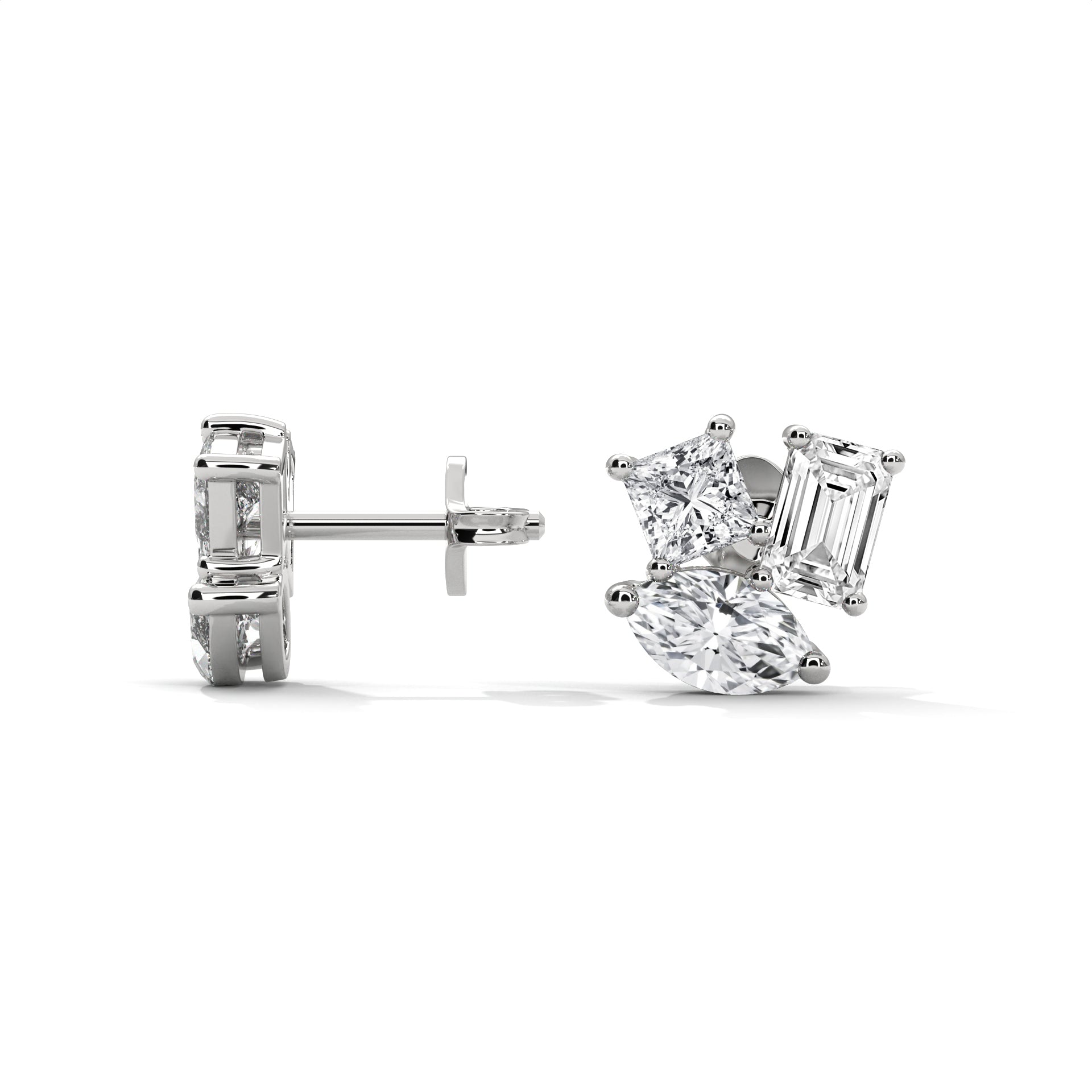 Mixed Shape Diamond Cluster Stud Earrings