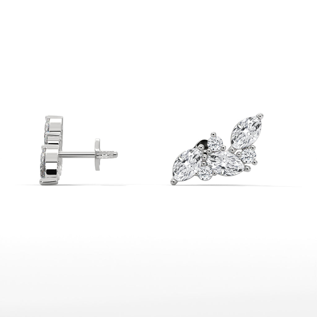 Marquise Diamond Cluster Stud Earrings