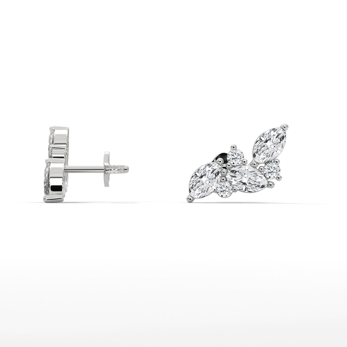 Marquise Diamond Cluster Stud Earrings, detail view — Jewelix Atelier