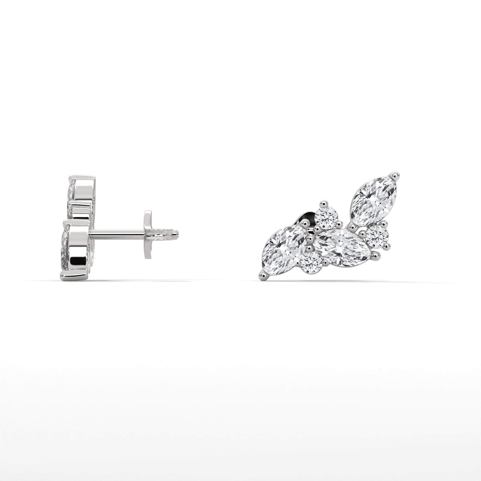 Marquise Diamond Cluster Stud Earrings