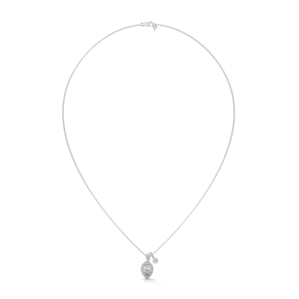 Pear Diamond Halo Pendant – view 3 of 9, lab grown diamond necklace | Jewelix Atelier