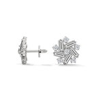 Baguette & Round Diamond Cluster Stud Earrings