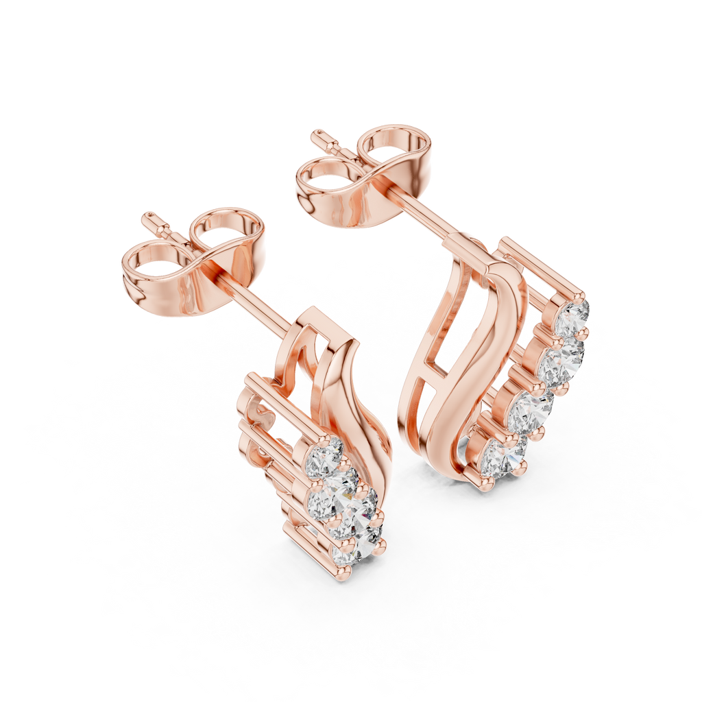 Curved Diamond Ear Climber Stud Earrings