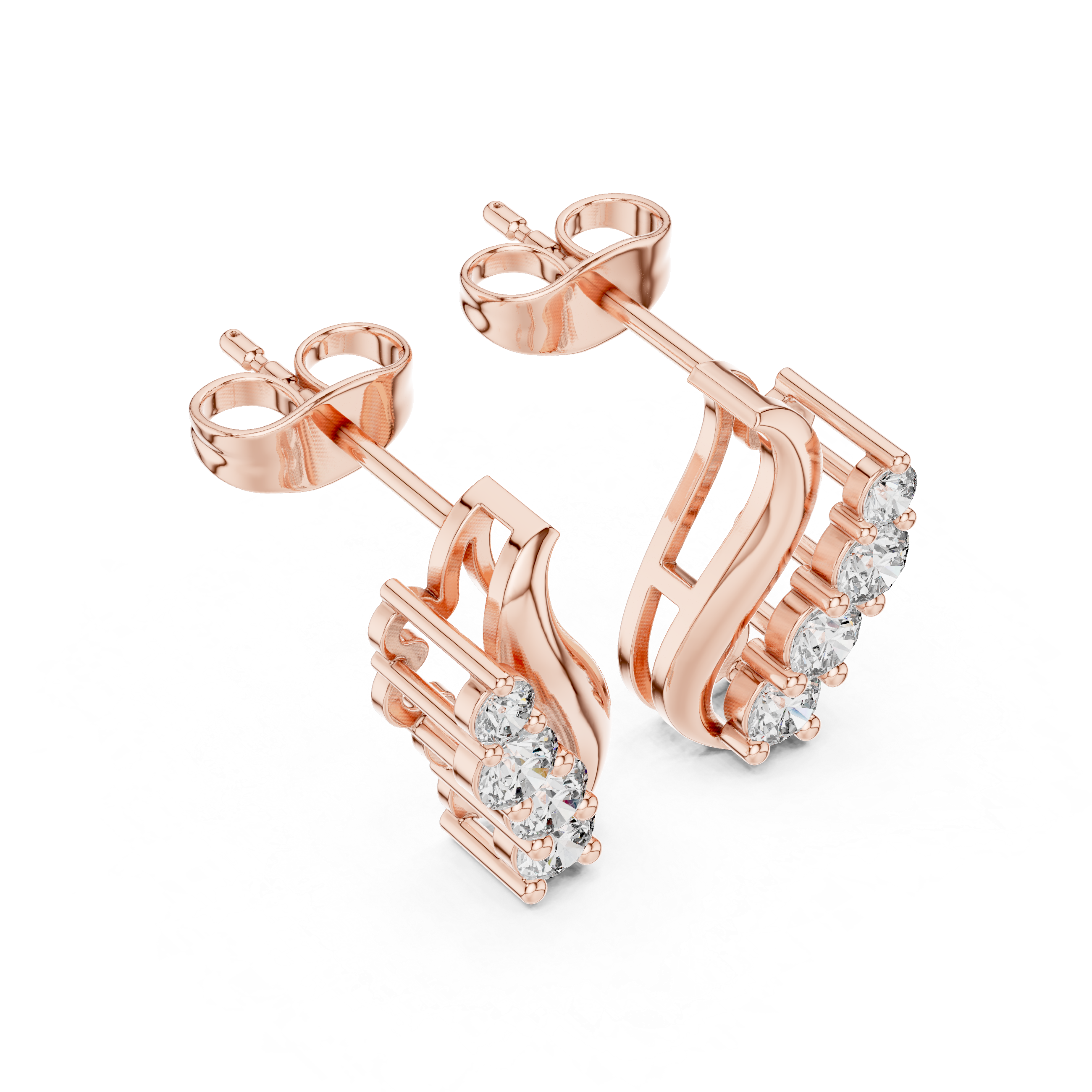 Curved Diamond Ear Climber Stud Earrings