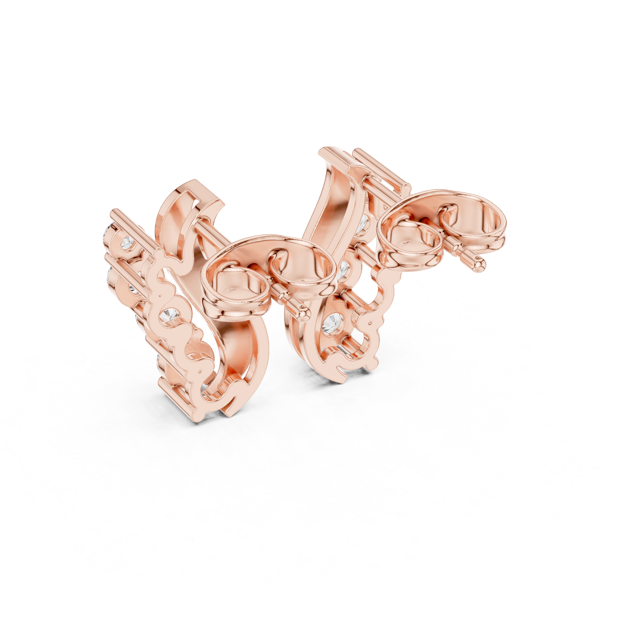 Curved Diamond Ear Climber Stud Earrings