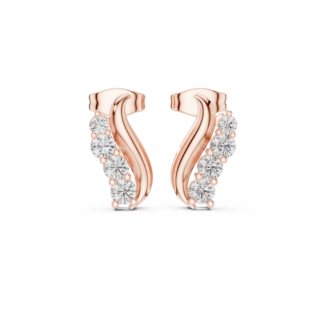Curved Diamond Ear Climber Stud Earrings