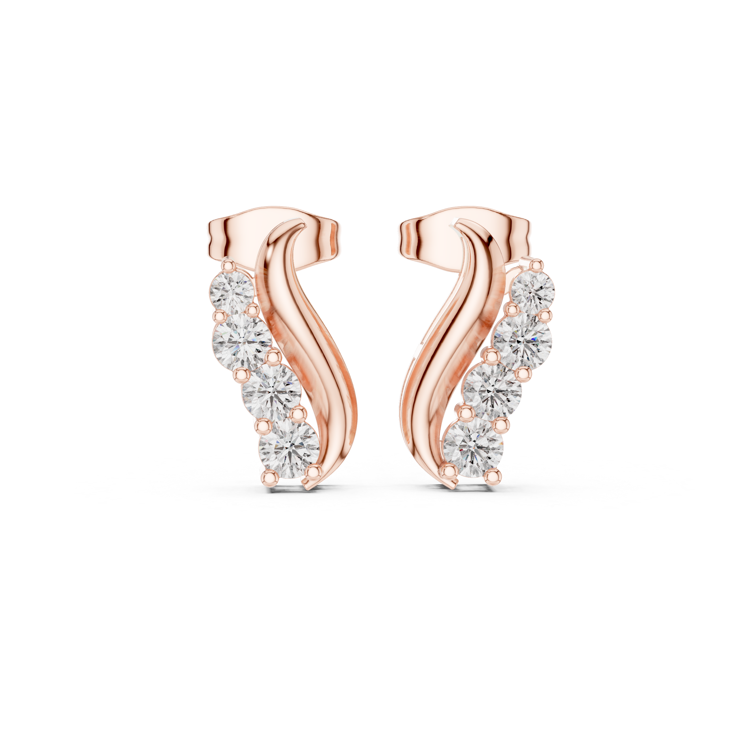 Curved Diamond Ear Climber Stud Earrings