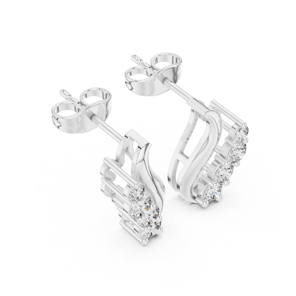 Curved Diamond Ear Climber Stud Earrings