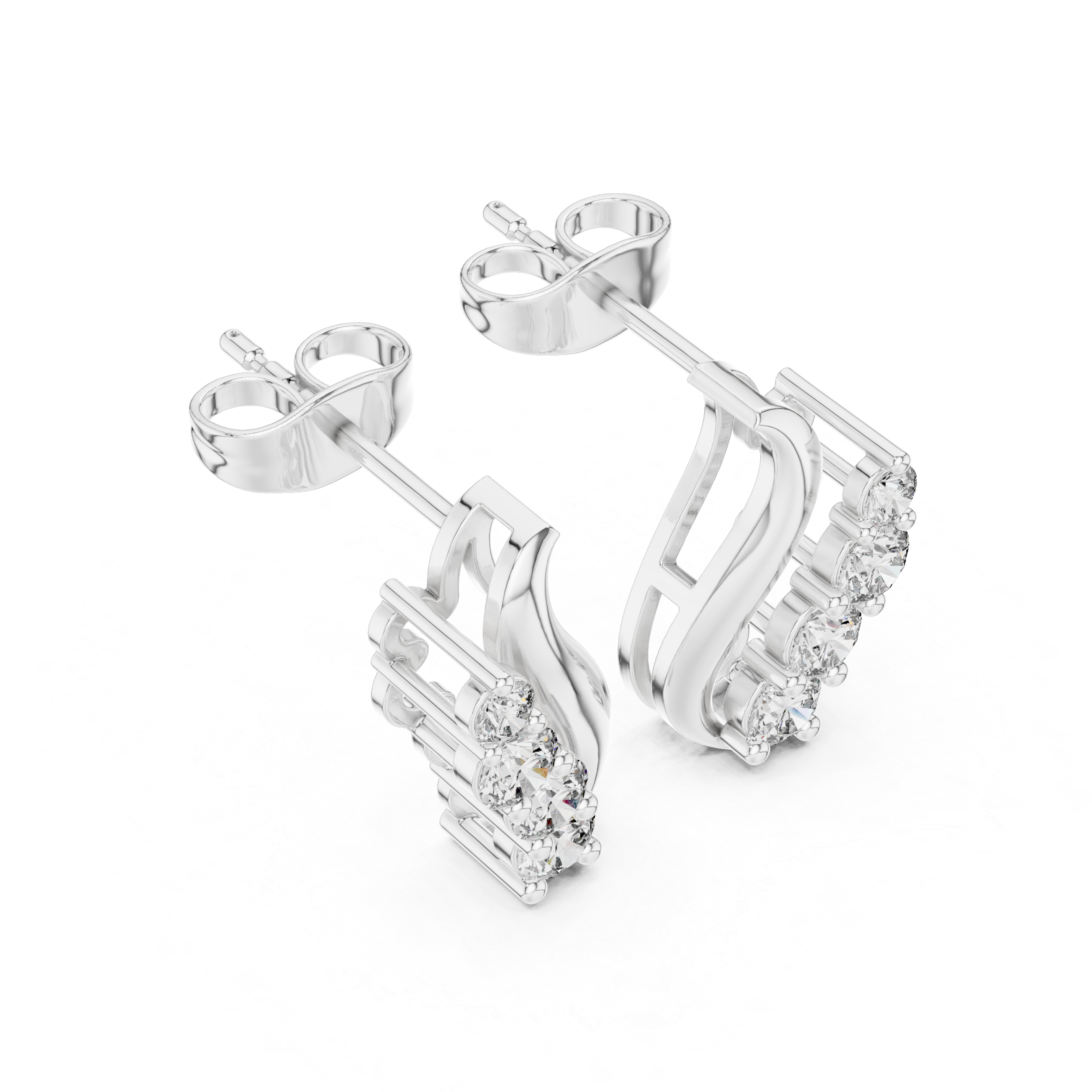 Curved Diamond Ear Climber Stud Earrings