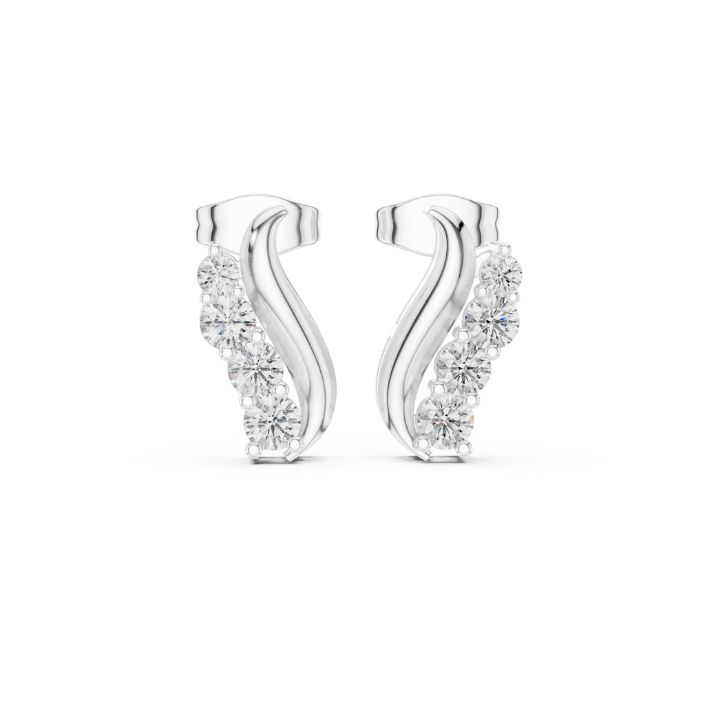 Curved Diamond Ear Climber Stud Earrings