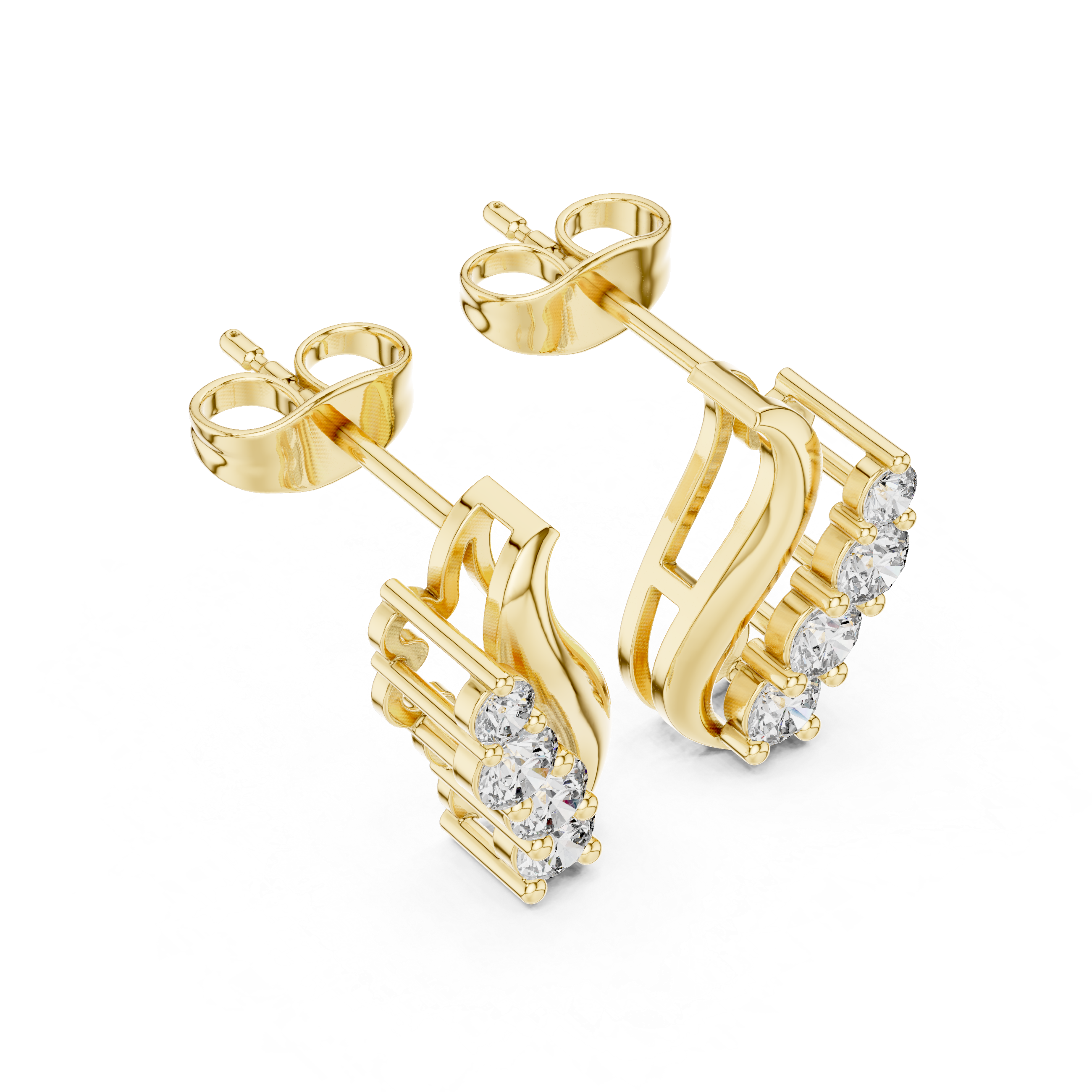 Curved Diamond Ear Climber Stud Earrings