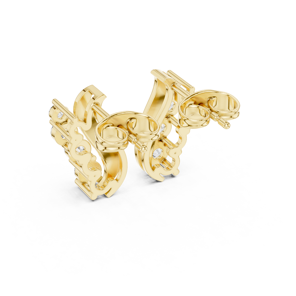 Curved Diamond Ear Climber Stud Earrings