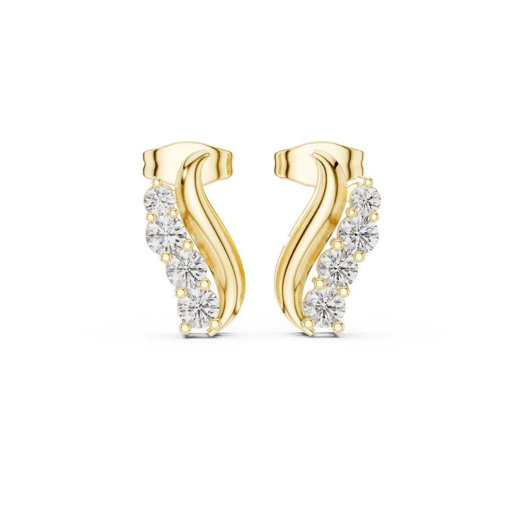 Curved Diamond Ear Climber Stud Earrings