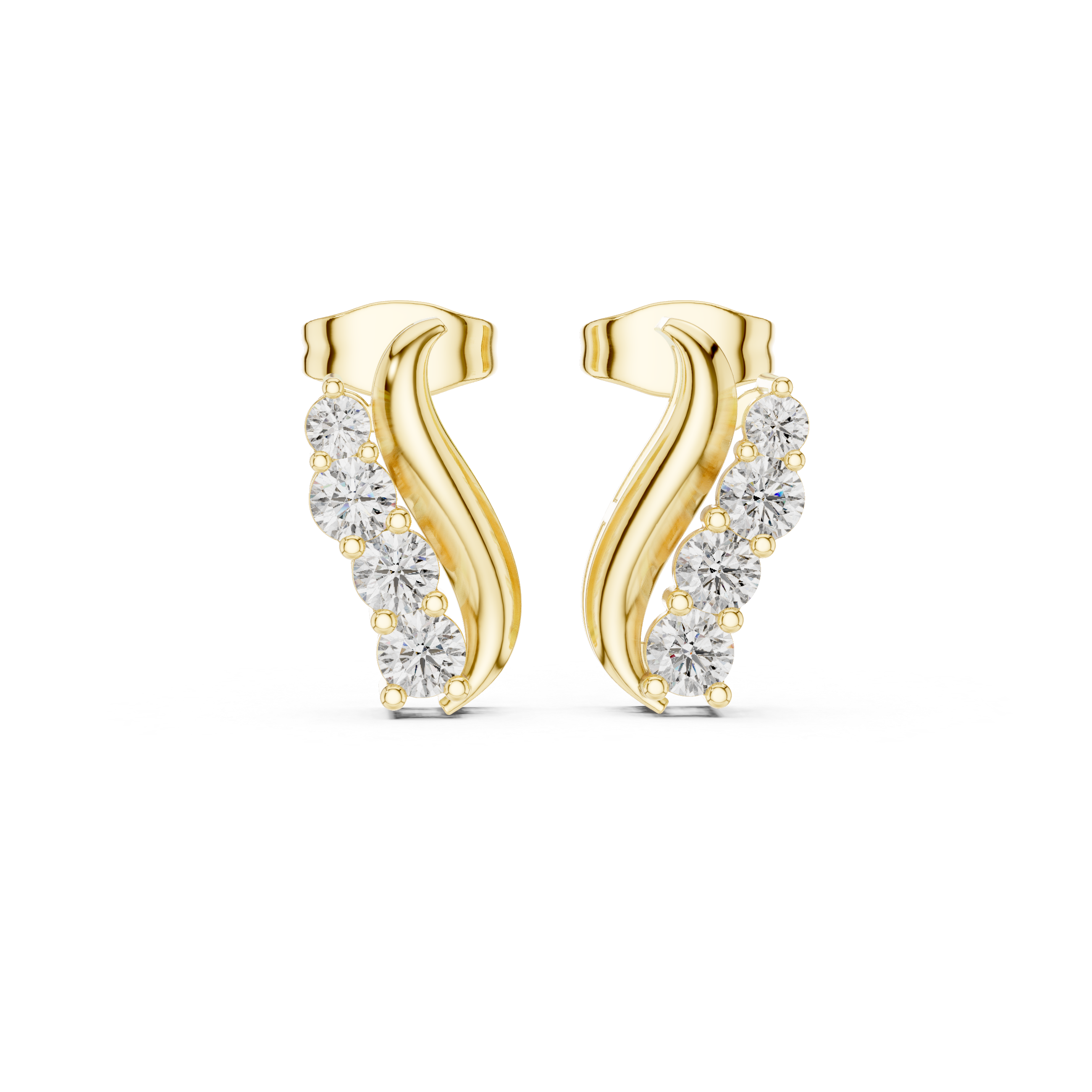 Curved Diamond Ear Climber Stud Earrings