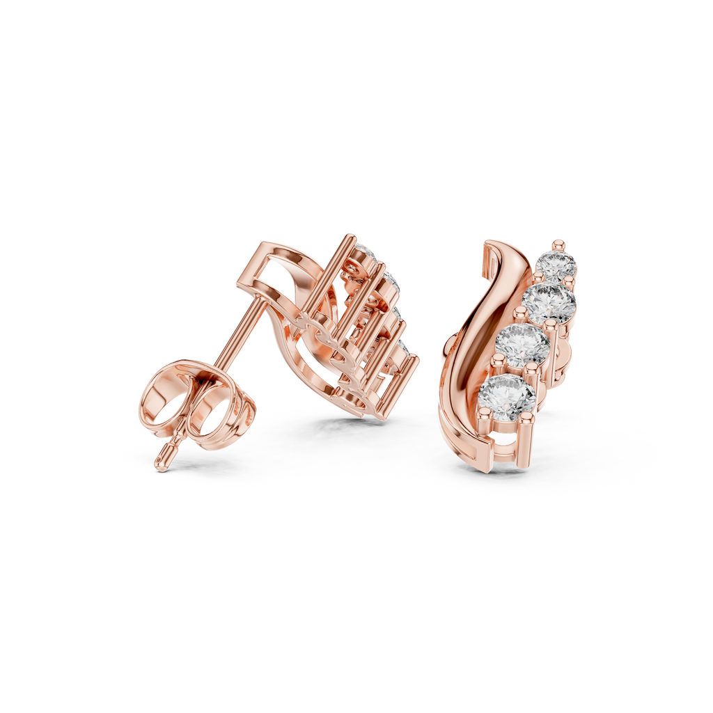 Curved Diamond Ear Climber Stud Earrings
