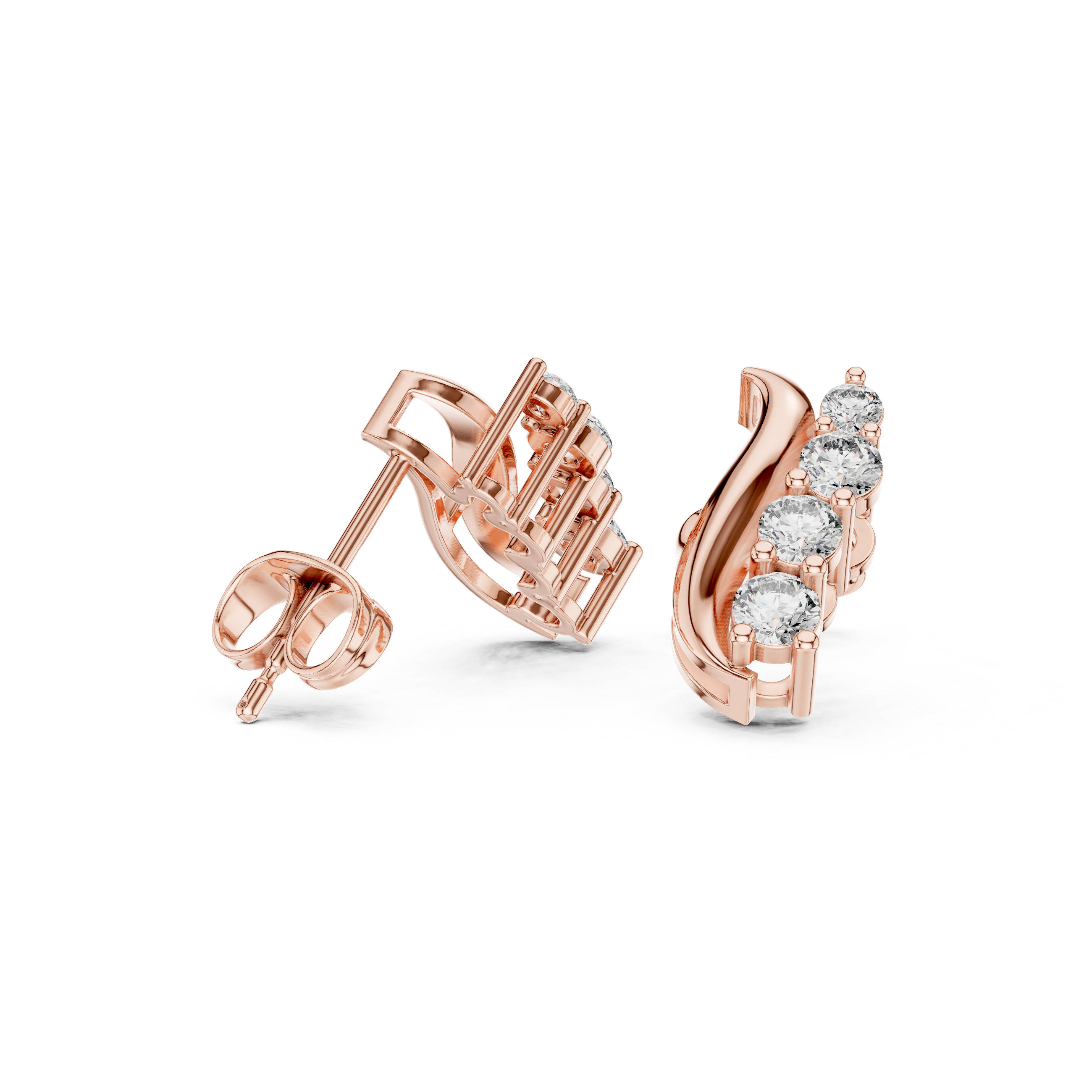 Curved Diamond Ear Climber Stud Earrings