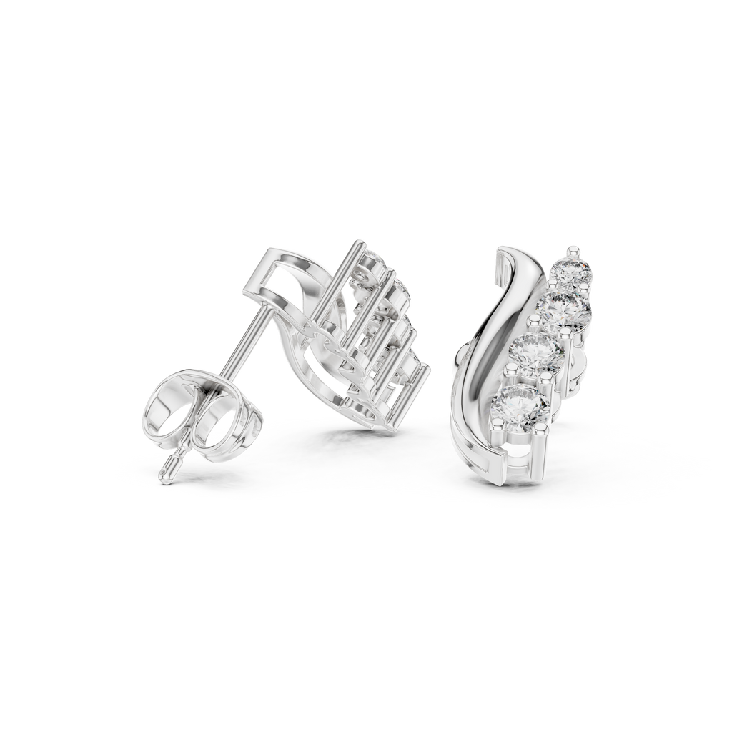 Curved Diamond Ear Climber Stud Earrings