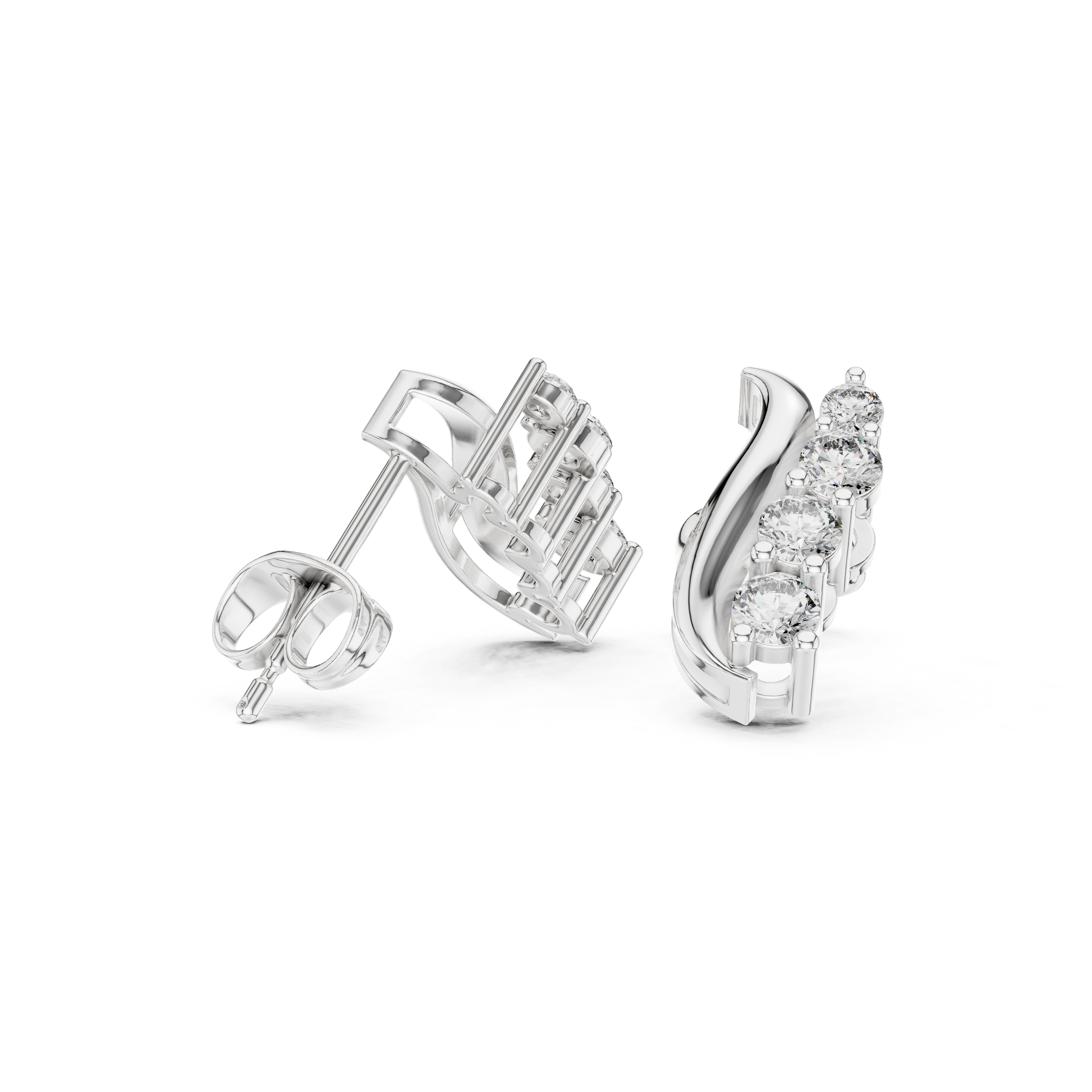 Curved Diamond Ear Climber Stud Earrings