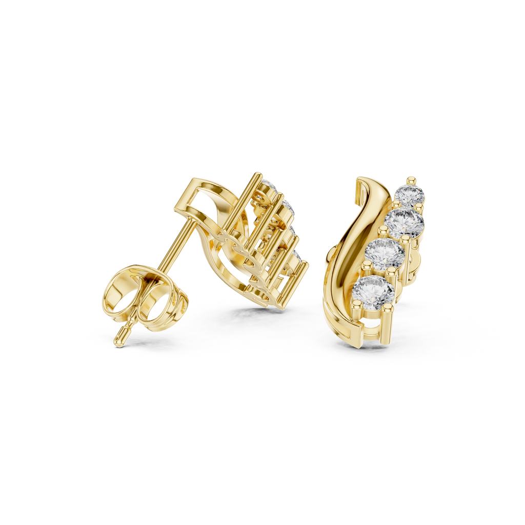 Curved Diamond Ear Climber Stud Earrings