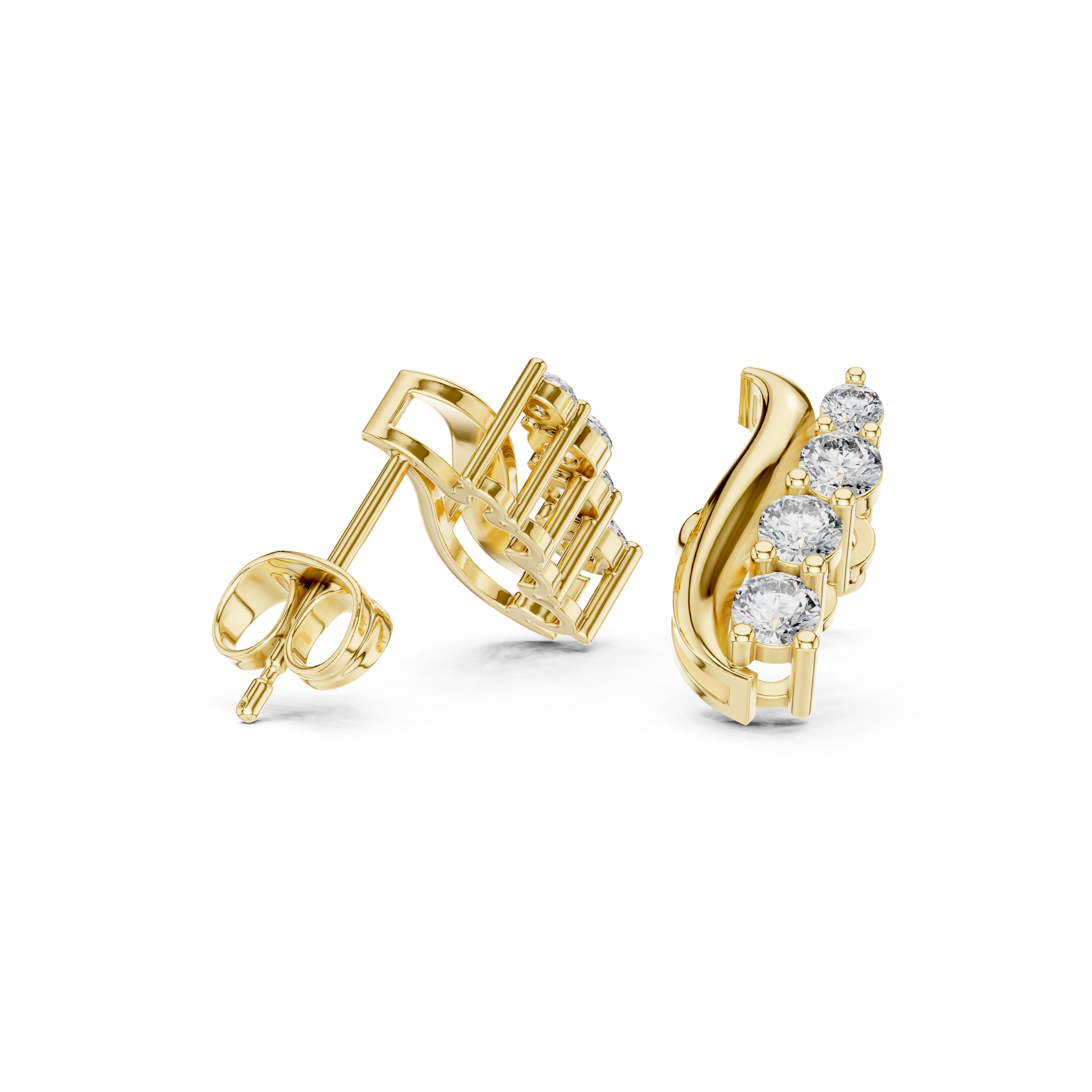 Curved Diamond Ear Climber Stud Earrings