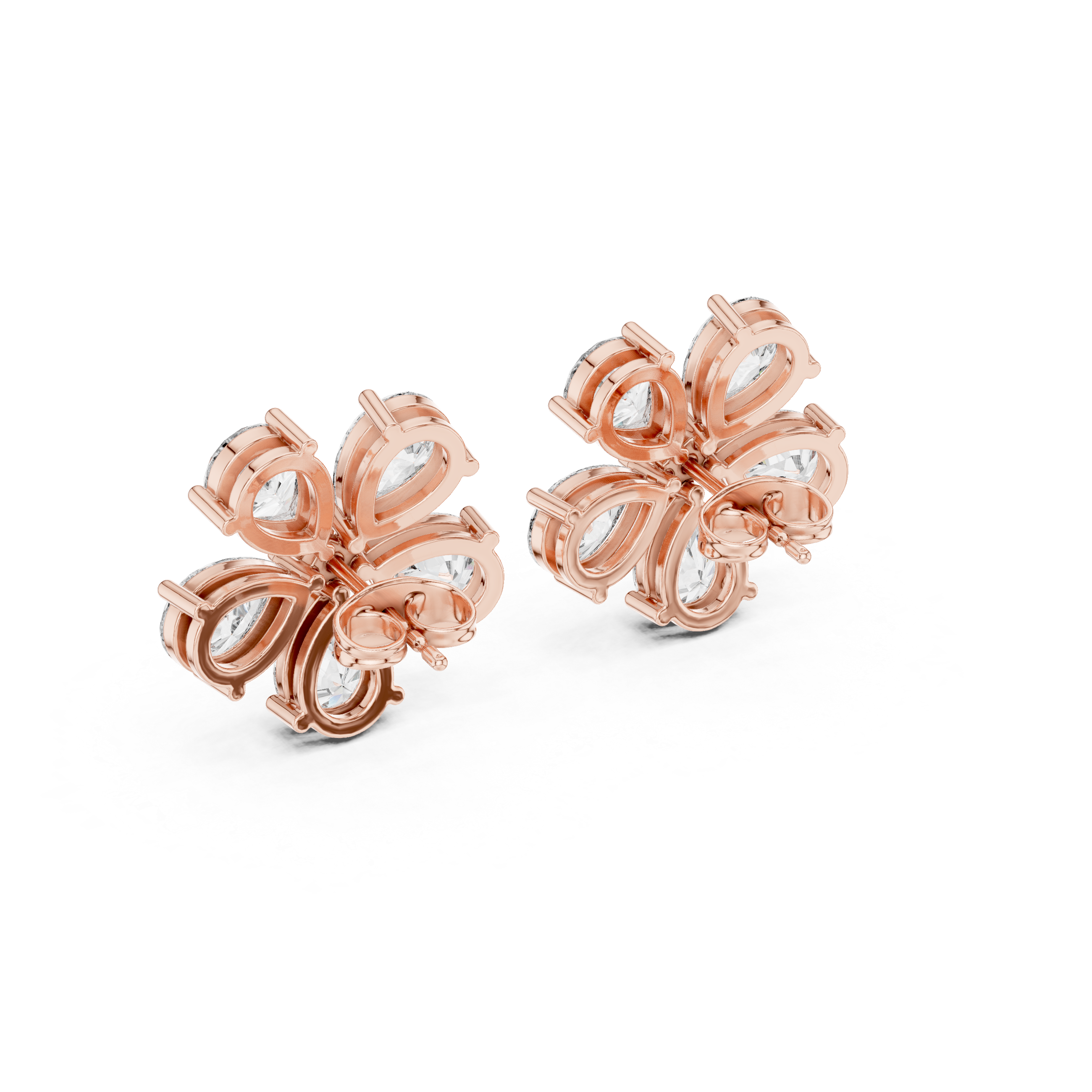 Floral Pear Diamond Statement Stud Earrings