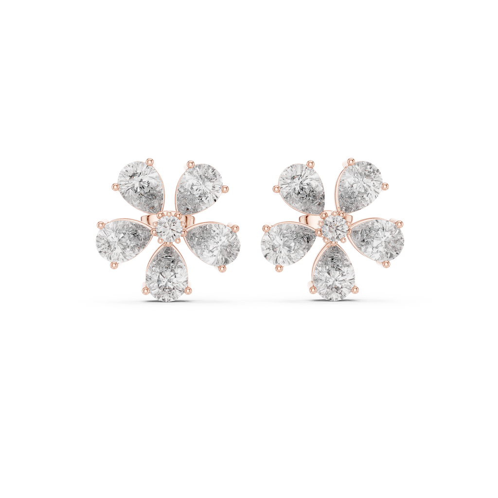 Floral Pear Diamond Statement Stud Earrings