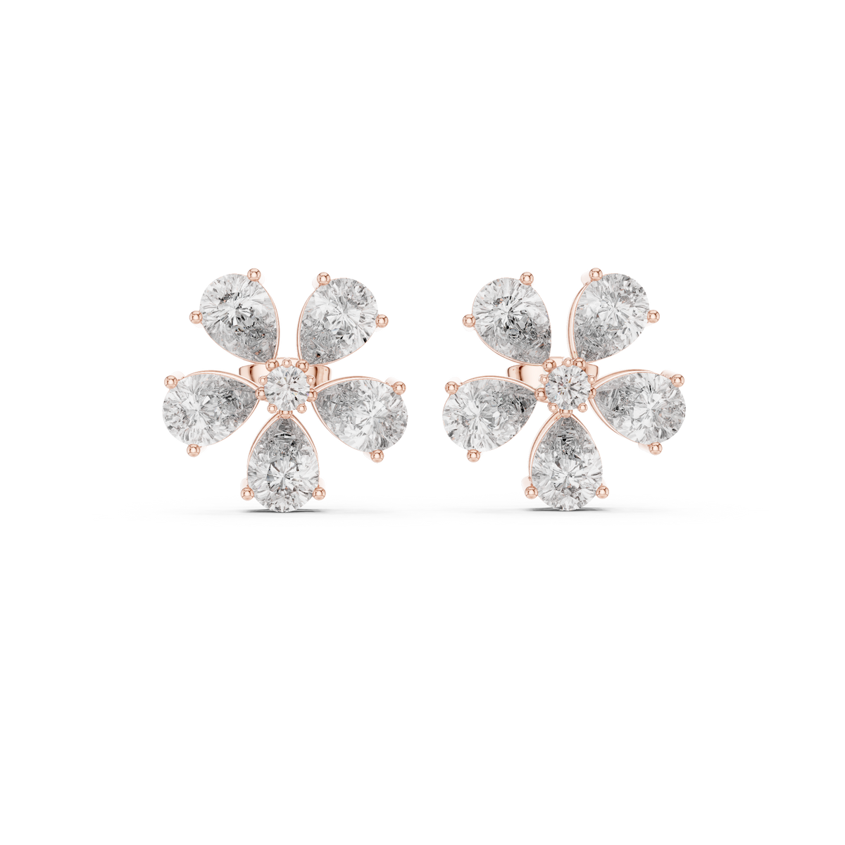 Floral Pear Diamond Statement Stud Earrings, gallery image — Jewelix Atelier