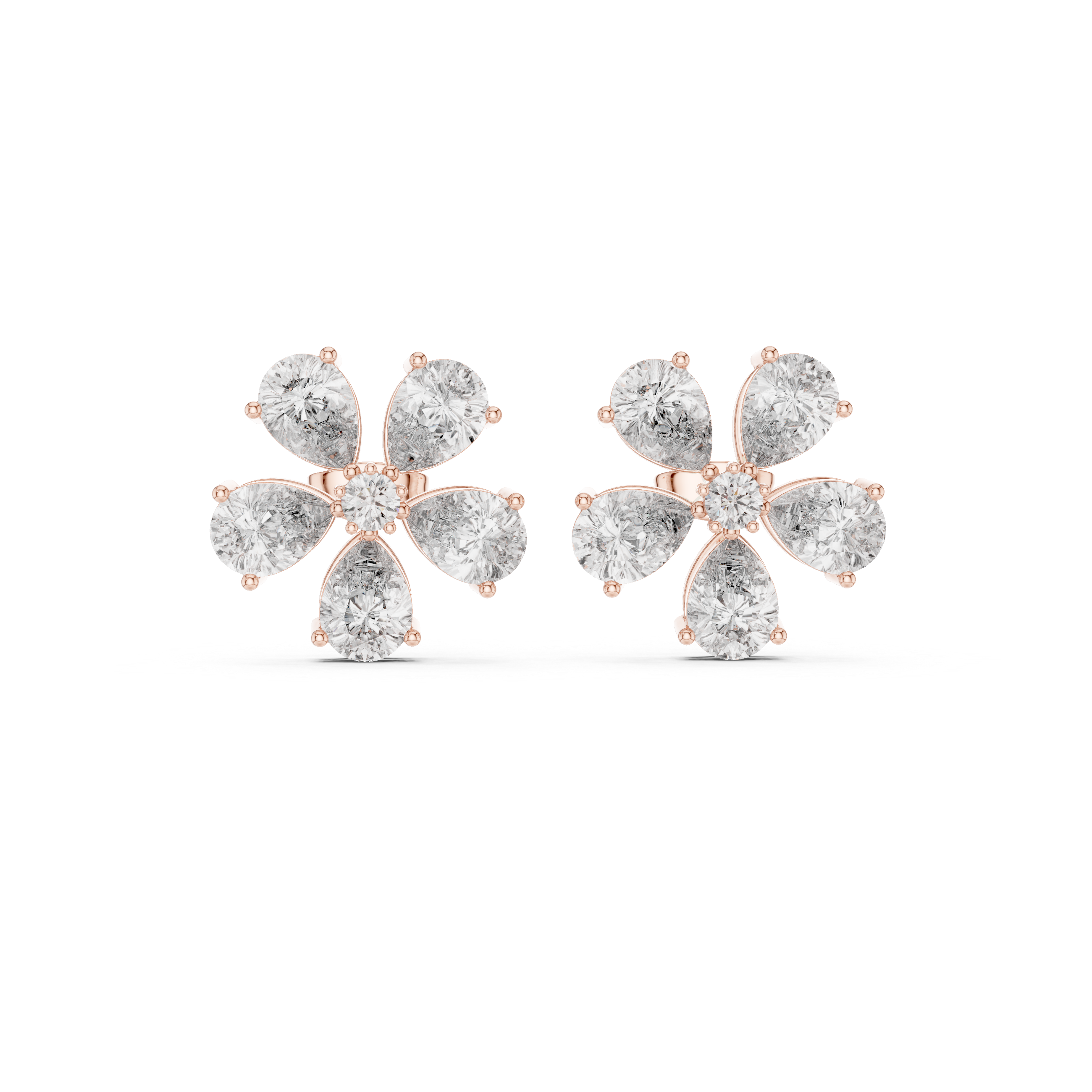 Floral Pear Diamond Statement Stud Earrings