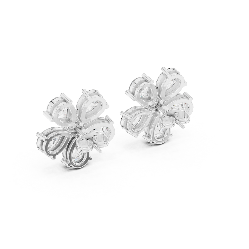 Floral Pear Diamond Statement Stud Earrings
