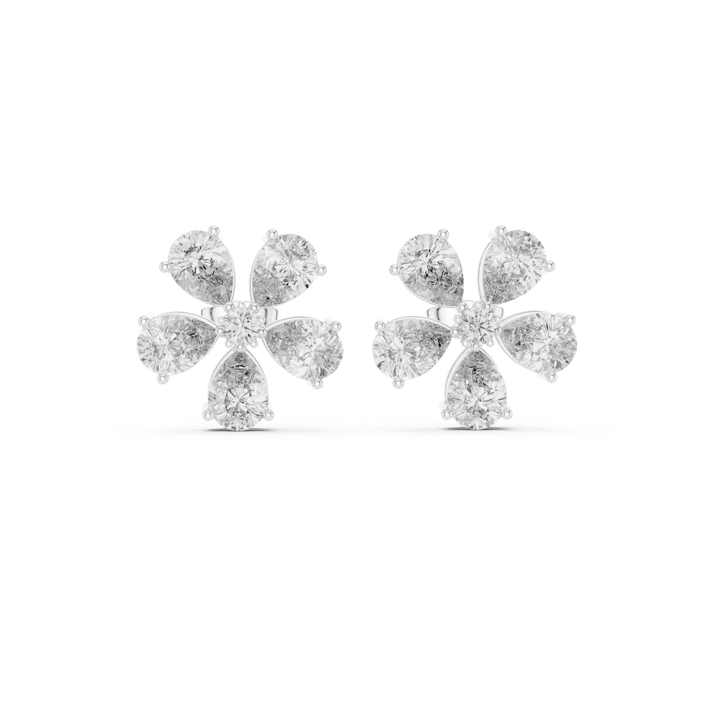 Floral Pear Diamond Statement Stud Earrings