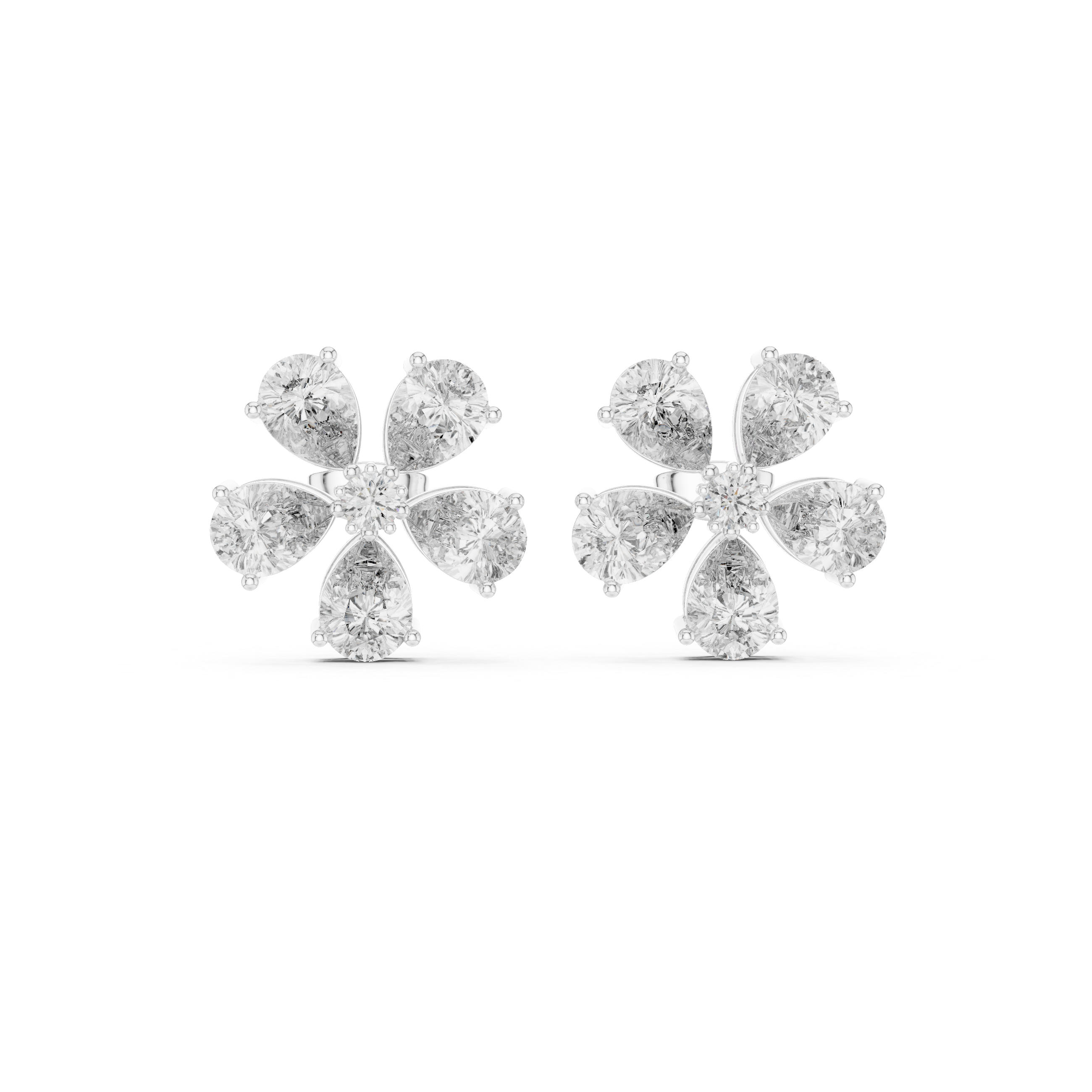 Floral Pear Diamond Statement Stud Earrings