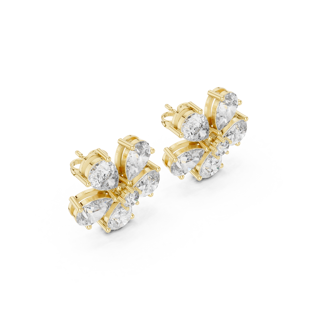 Floral Pear Diamond Statement Stud Earrings