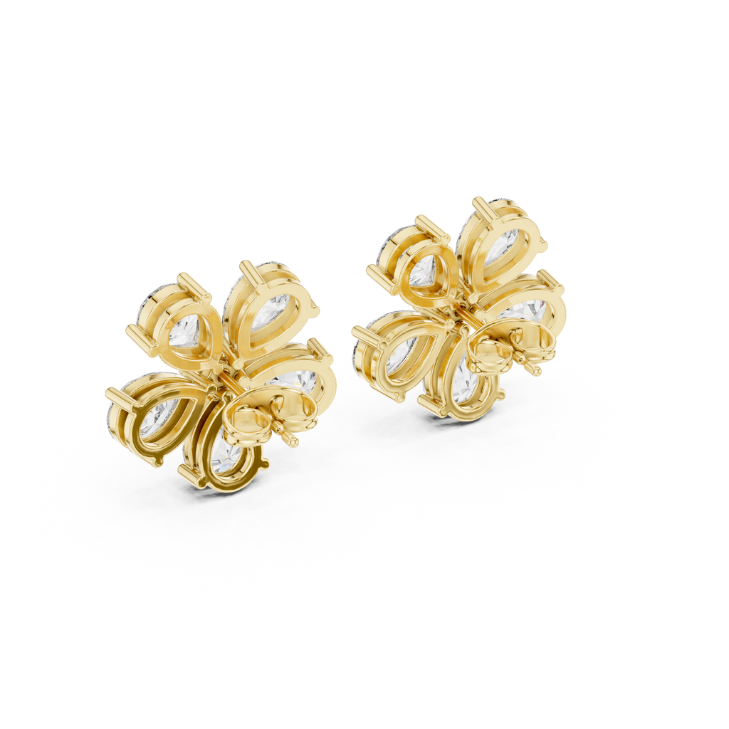 Floral Pear Diamond Statement Stud Earrings