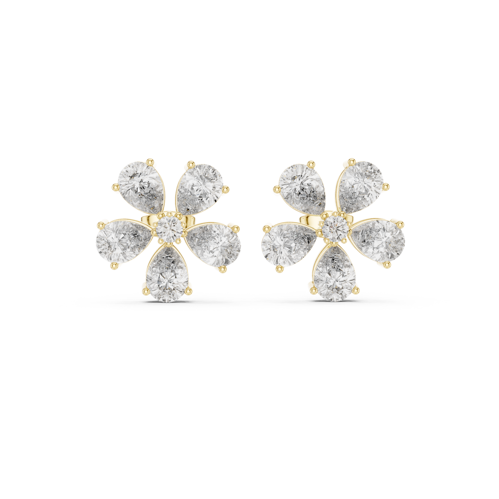 Floral Pear Diamond Statement Stud Earrings
